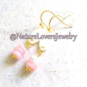 Lightweight! Pink White & Gold Mother of Pearl & Shell Earrings